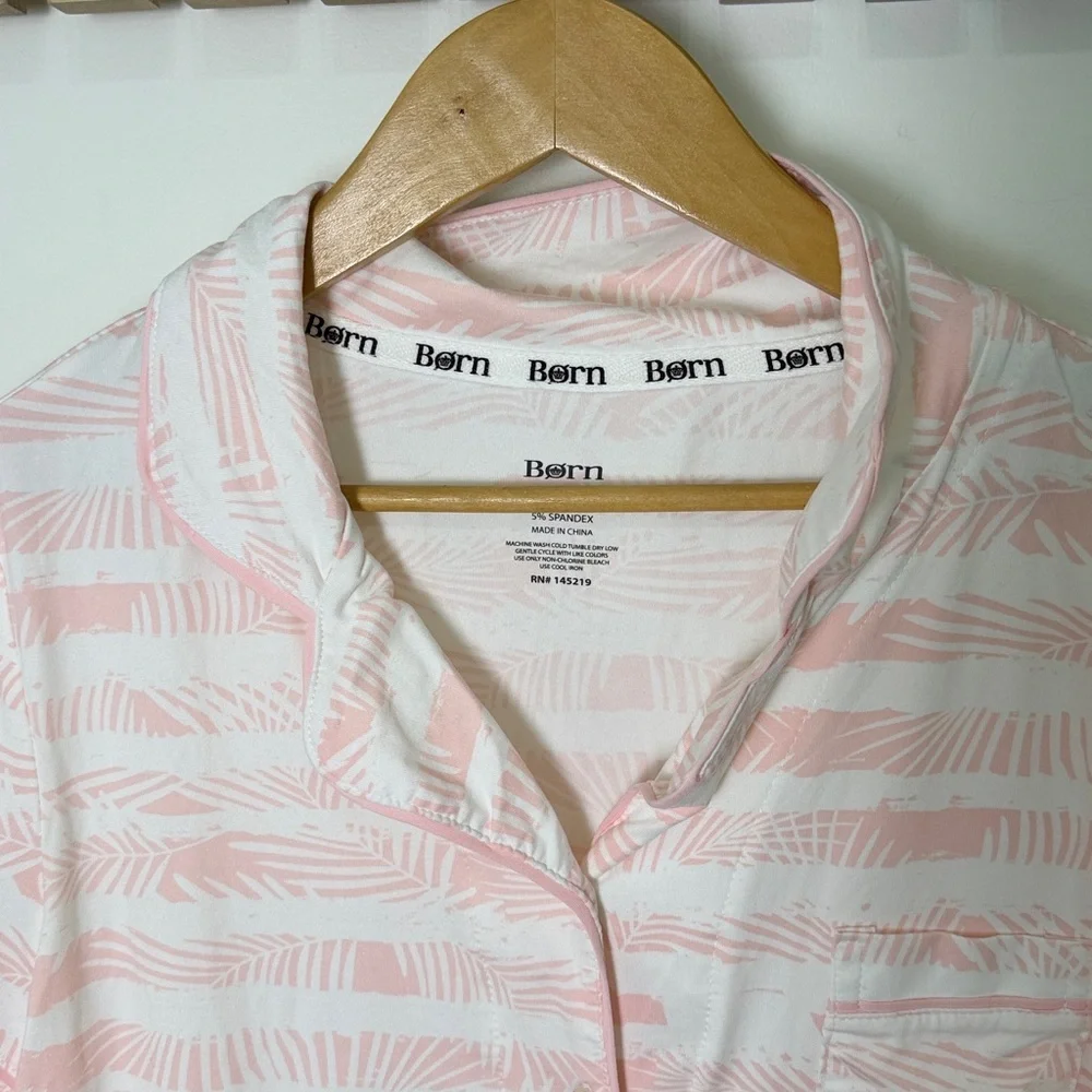Born Light Pink and White Button Down Pajama Shirt Size L NWT